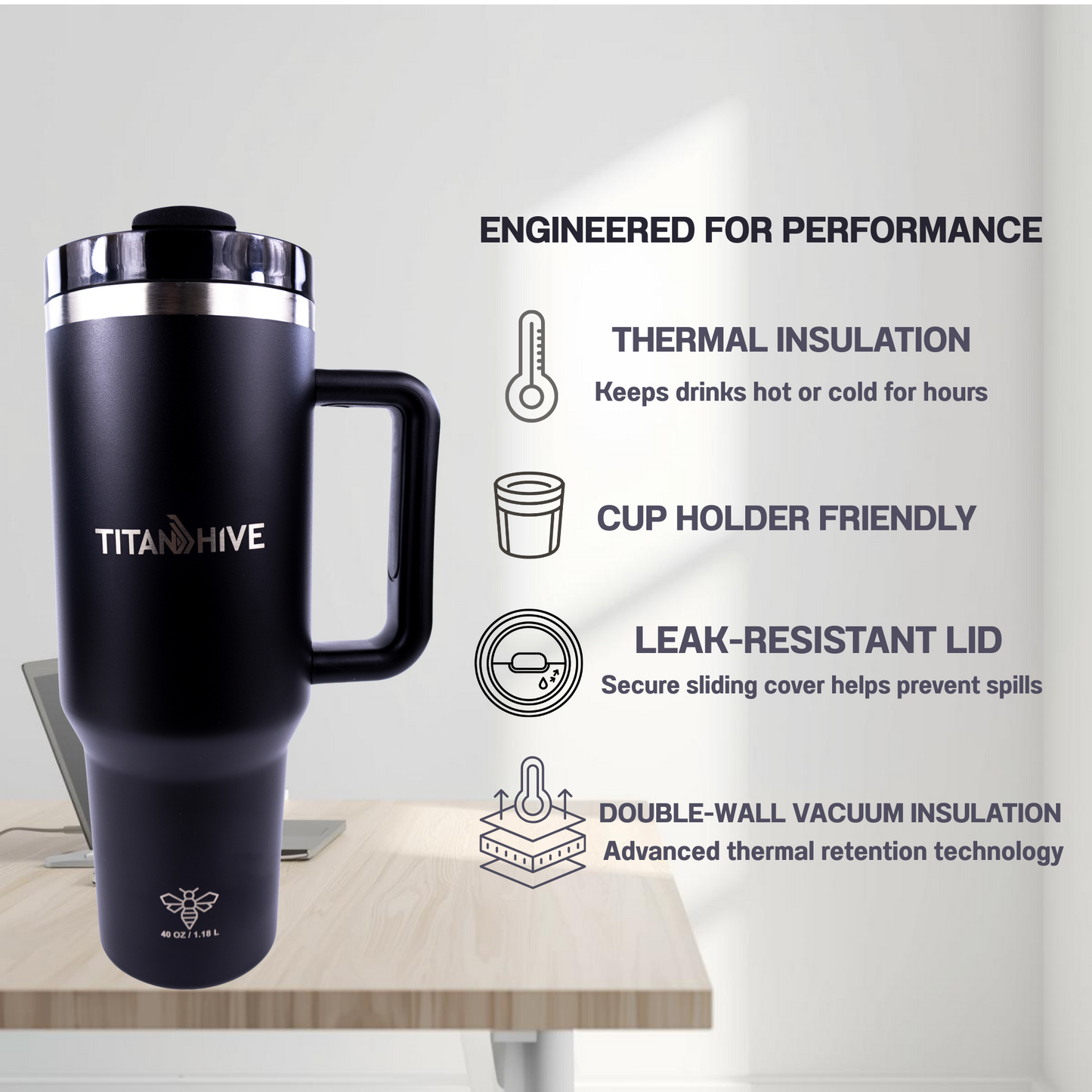 TitanHive 40 oz Insulated Tumbler with Handle